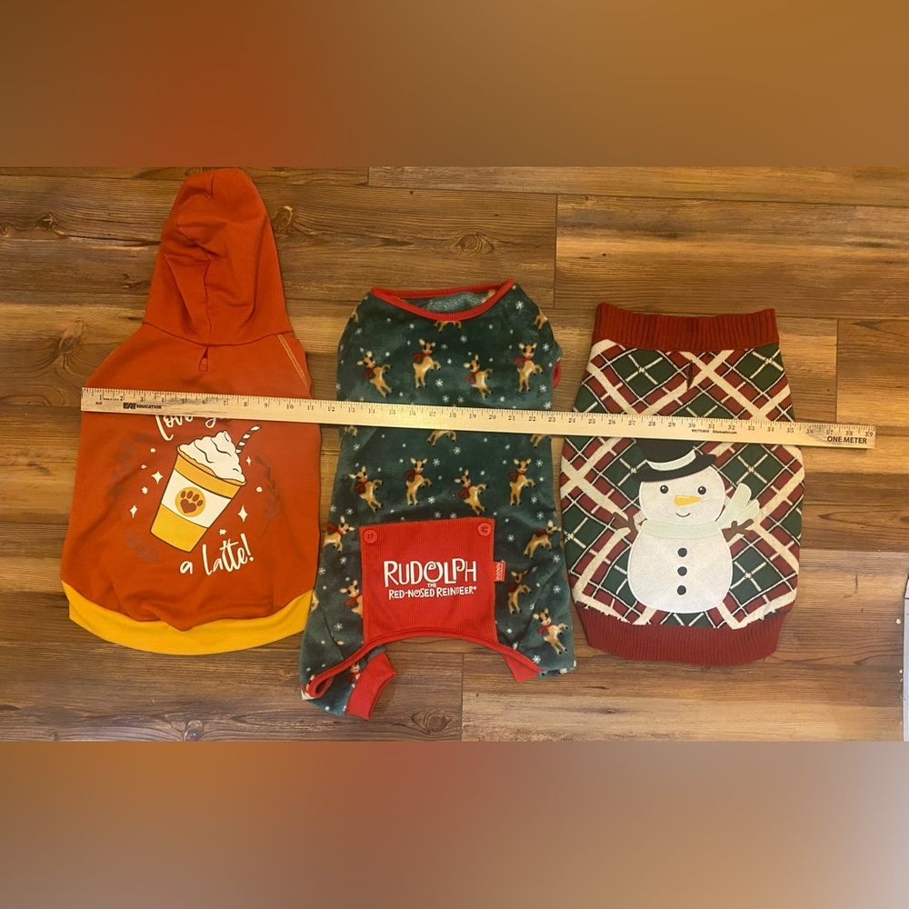 Dog Sweaters Christmas Fall Rudolph Coffee Plaid lot of 3 size large - Picture 5 of 7